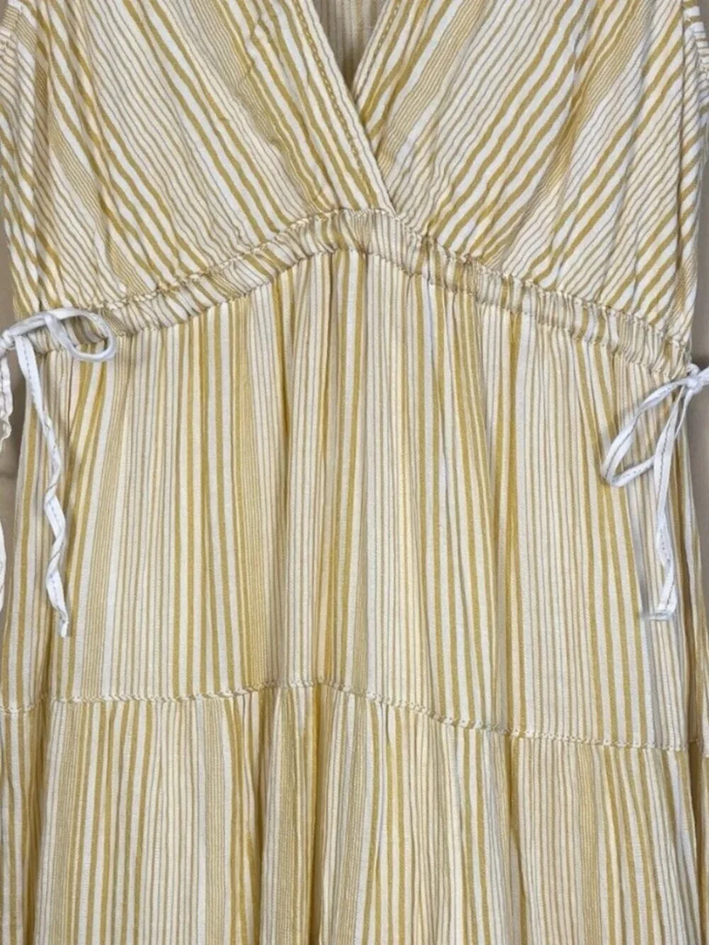 Max Studio Women’s Striped Yellow White Side Ties Tiered Tank Maxi Midi Dress - Picture 3 of 8